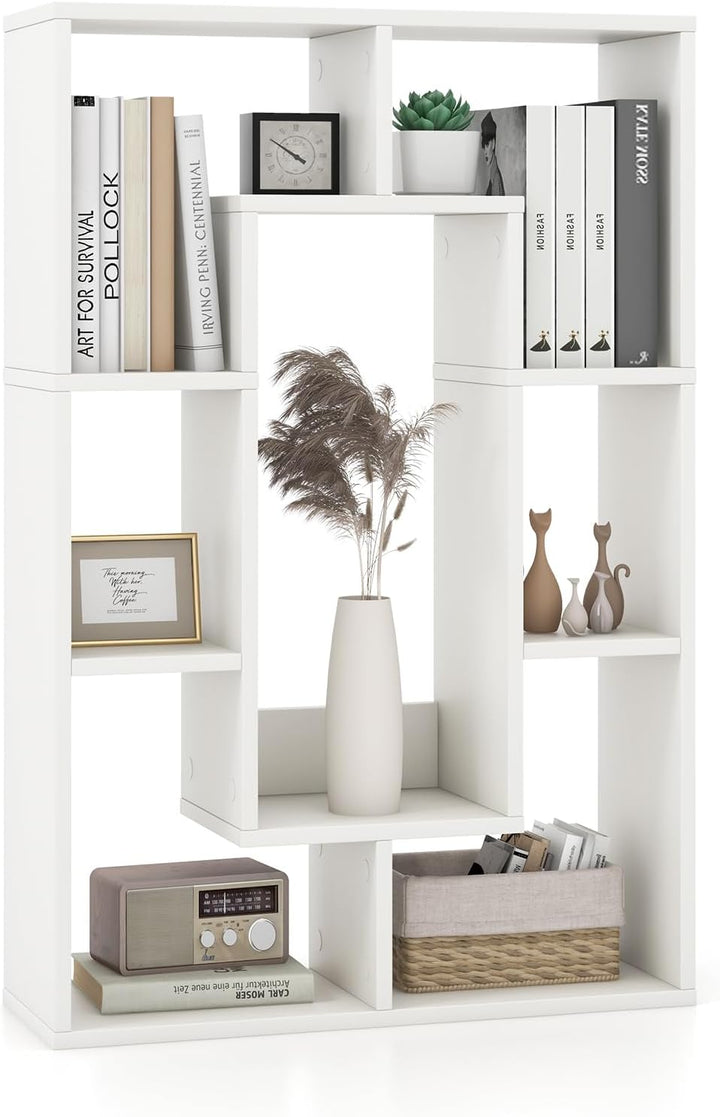 Giantex 7-Cube Bookcase White, Modern Freestanding Wooden Rectangular Bookshelf with Anti-Tipping Kits
