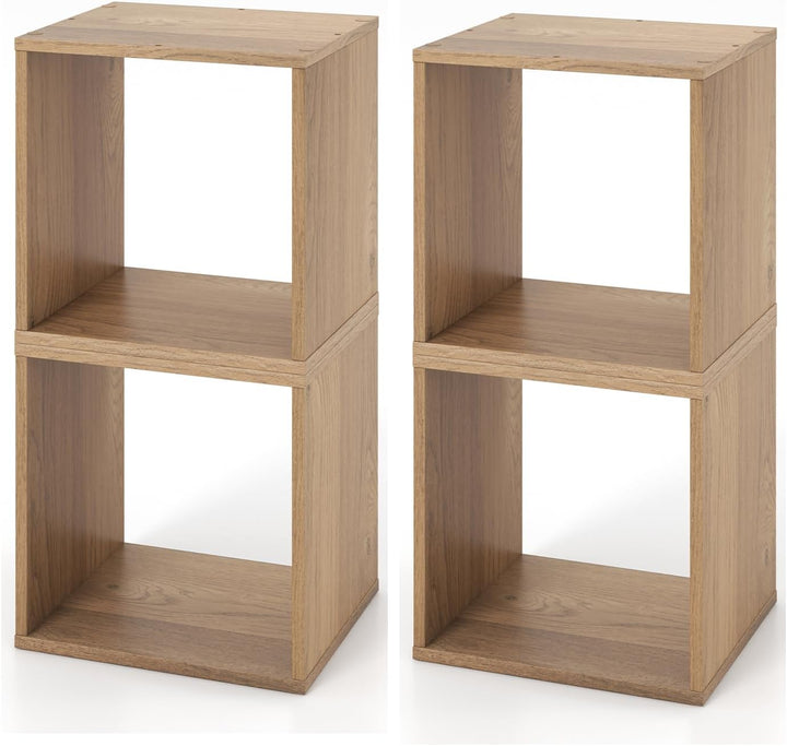 Giantex 2/4 Cube Bookshelf Organizer, 2-Tier Stackable Cube Storage Organizer