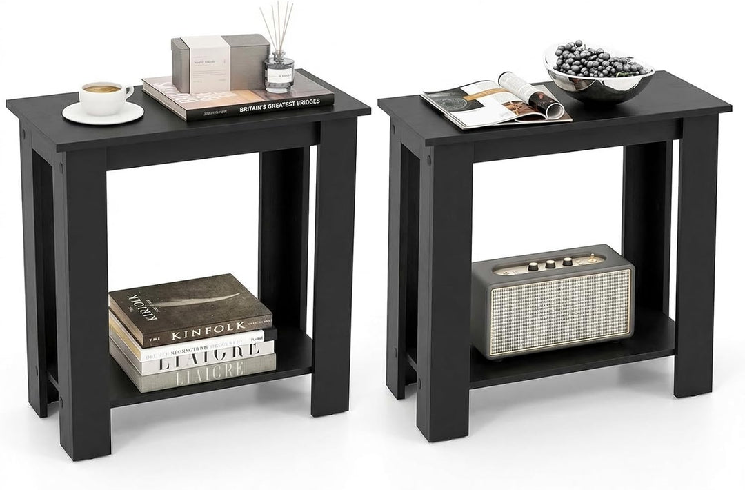 Giantex 2-Tier End Table White, Modern Side Table with Storage Shelf (1/2)