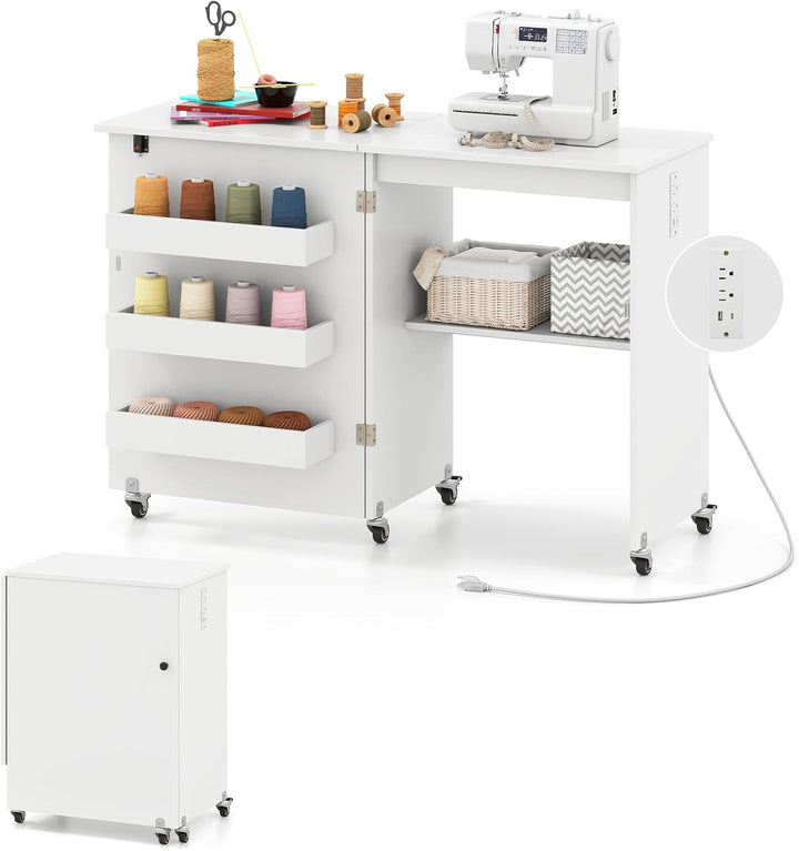 Giantex Folding Sewing Table with Charging Station
