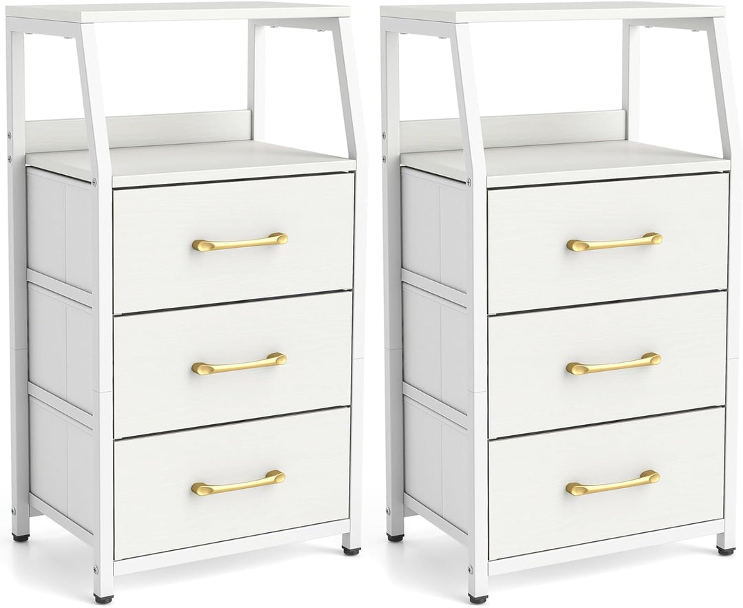 GIANTEX Industrial Nightstand Tall Dresser with 3 Fabric Drawers