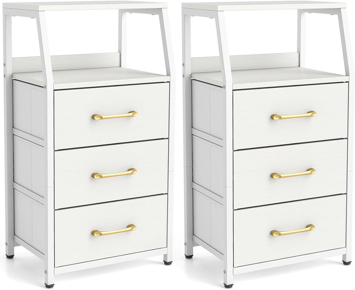 GIANTEX Industrial Nightstand Tall Dresser with 3 Fabric Drawers