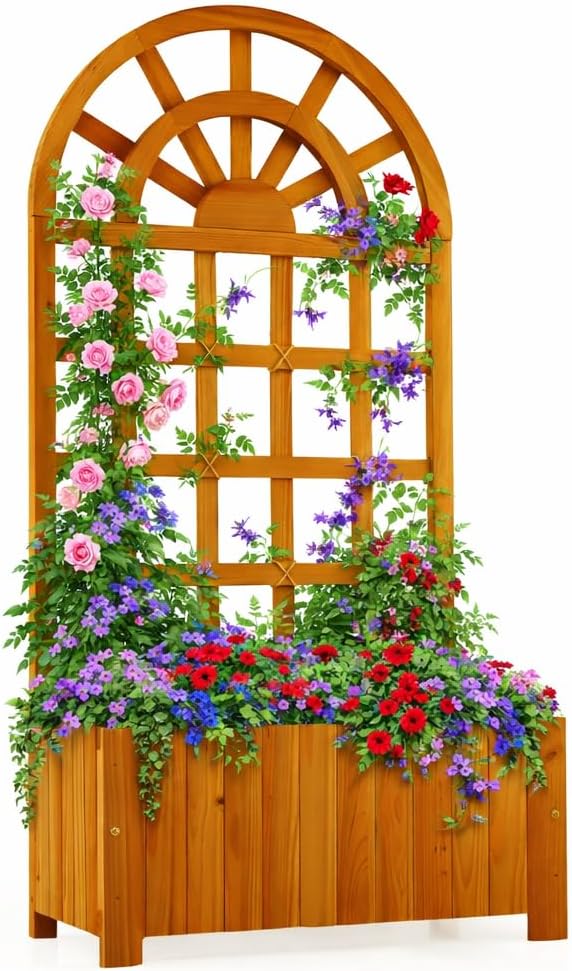 Giantex Wooden Raised Garden Bed with Trellis 48 Inch Outdoor Screen