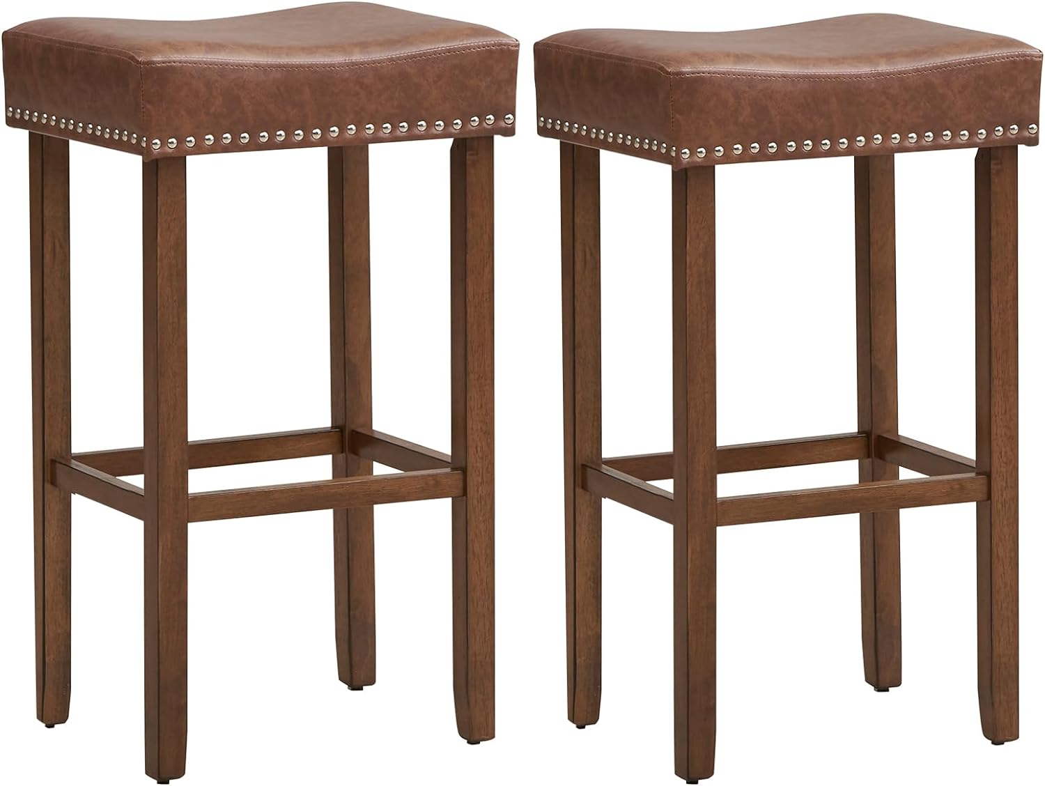 Giantex Bar Stools, Saddle-Shaped Kitchen Stools, PU Leather Bar Height Saddle Stools w/Footrests