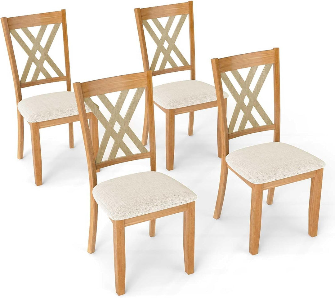 Giantex Linen Fabric Upholstered Wooden Dining Chair Set of 2/4 with Rubber Wood Frame for Dining Room