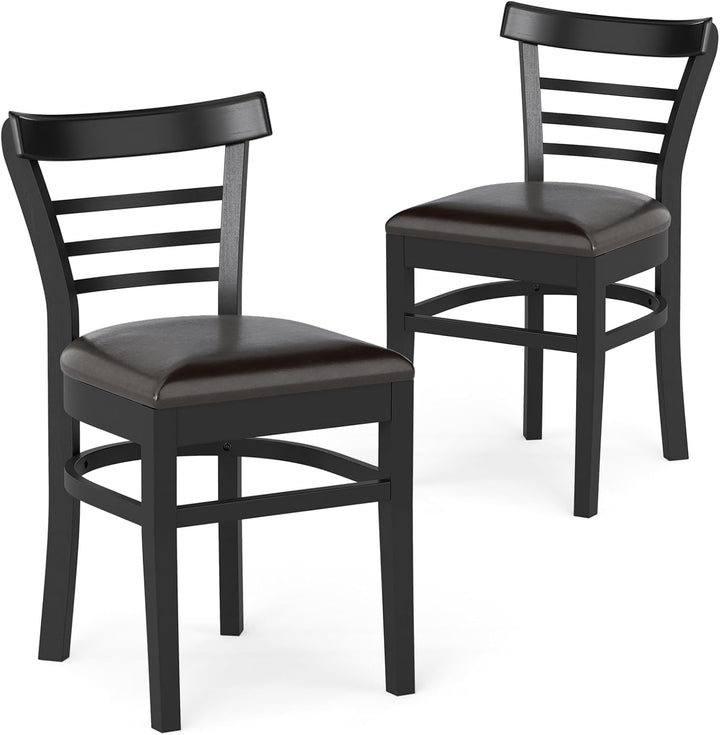 Giantex Wooden Dining Chairs Set PU Leather Upholstered Kitchen Chair w/Rubber Wood Legs