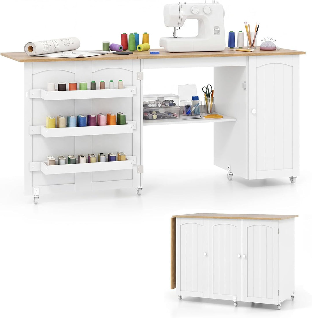 Giantex Folding Sewing Cabinet with 3 Storage Bins