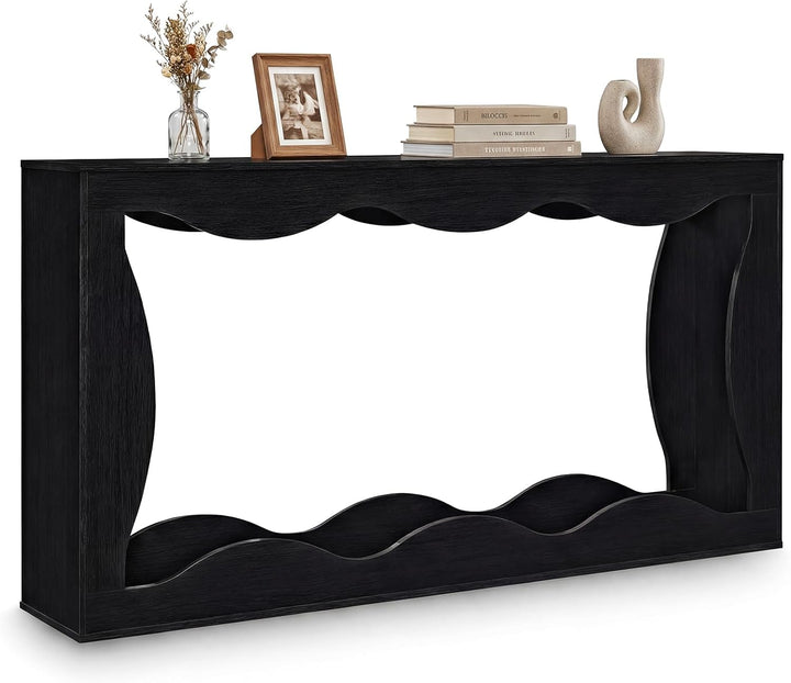 Giantex 63" Farmhouse Console Table | 2-Tier Wavy Entryway Table with Built-in Storage Space