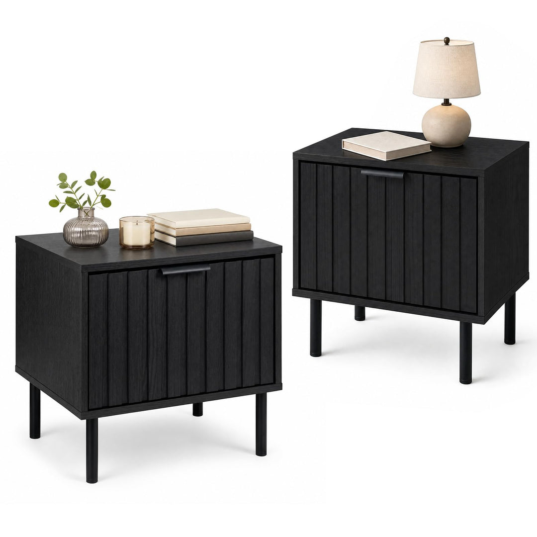 GIANTEX Modern Nightstand w/Vertical-Striped Storage Drawer (1/2)