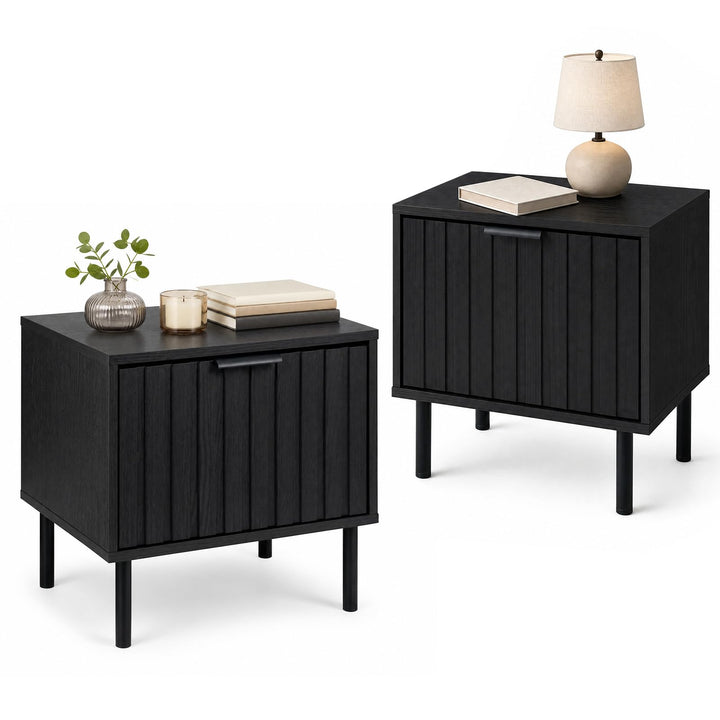 GIANTEX Modern Nightstand w/Vertical-Striped Storage Drawer (1/2)