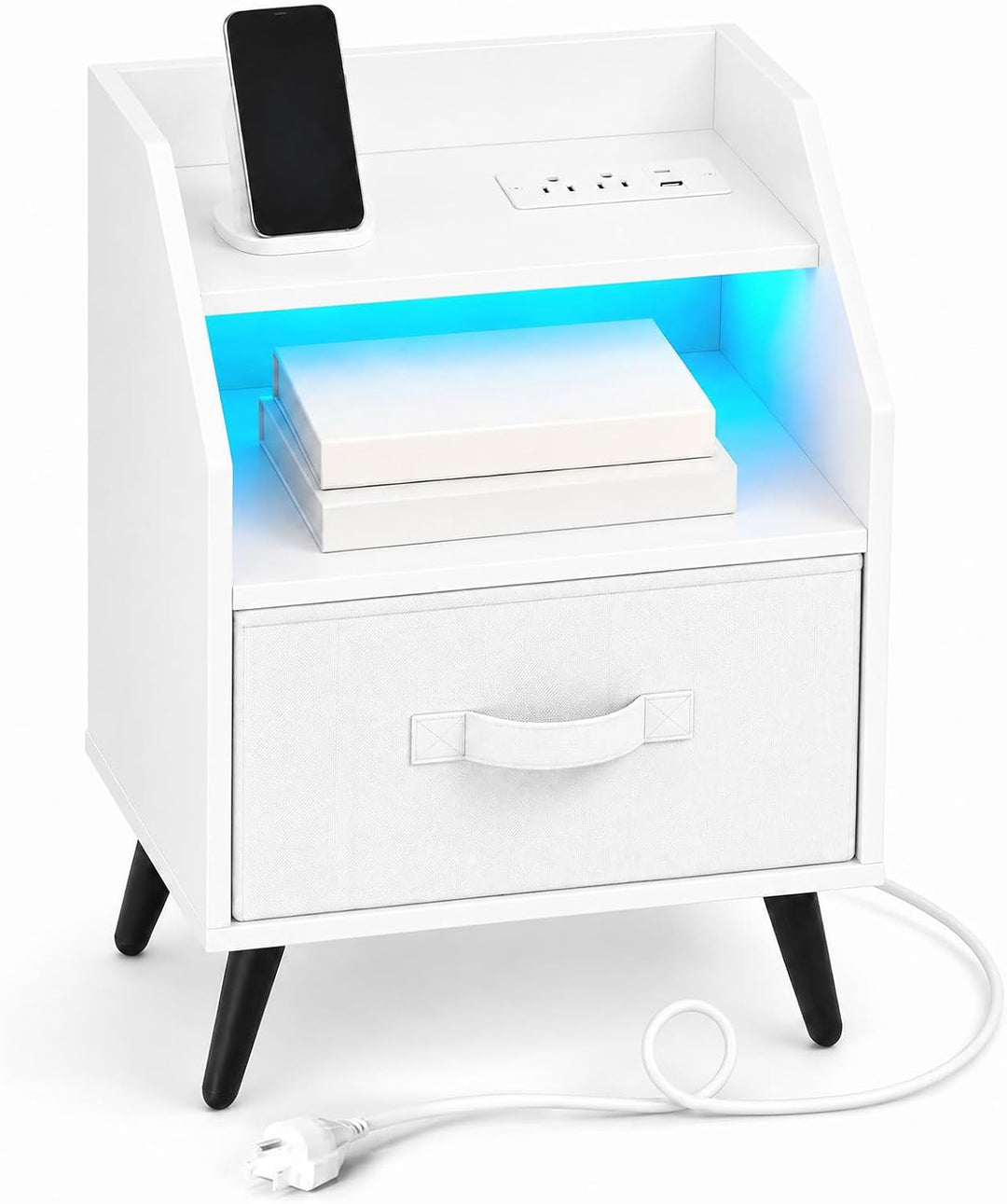 GIANTEX Modern LED Nightstand w/Charging Station &amp; Fabric Drawer