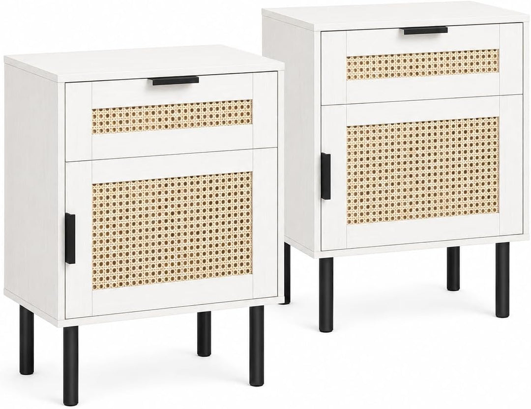 GIANTEX Rattan Nightstand with Drawer &amp; Cabinet, End Table
