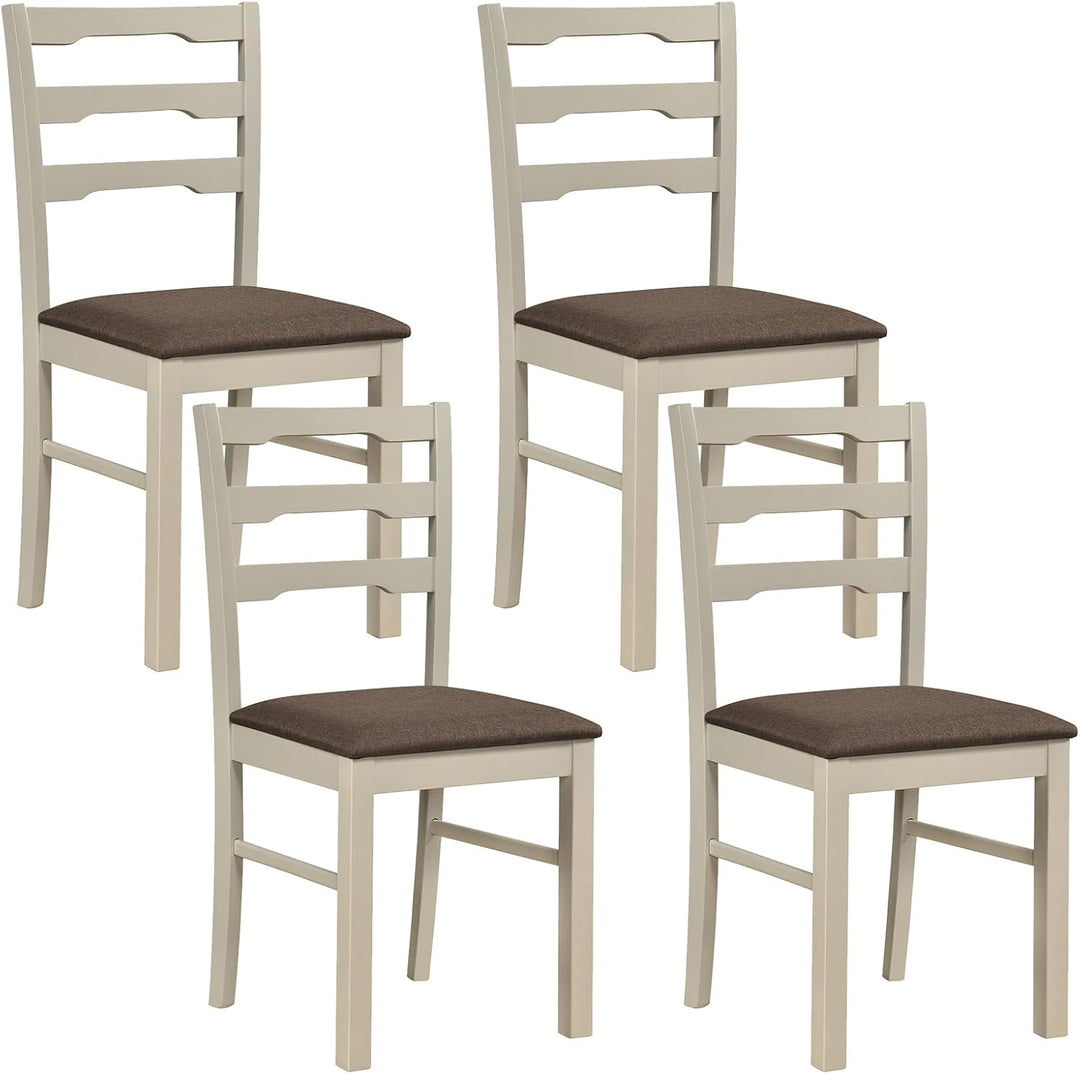 Giantex Wood Farmhouse Upholstered Kitchen Chairs with Ladder Back Design (2/4)