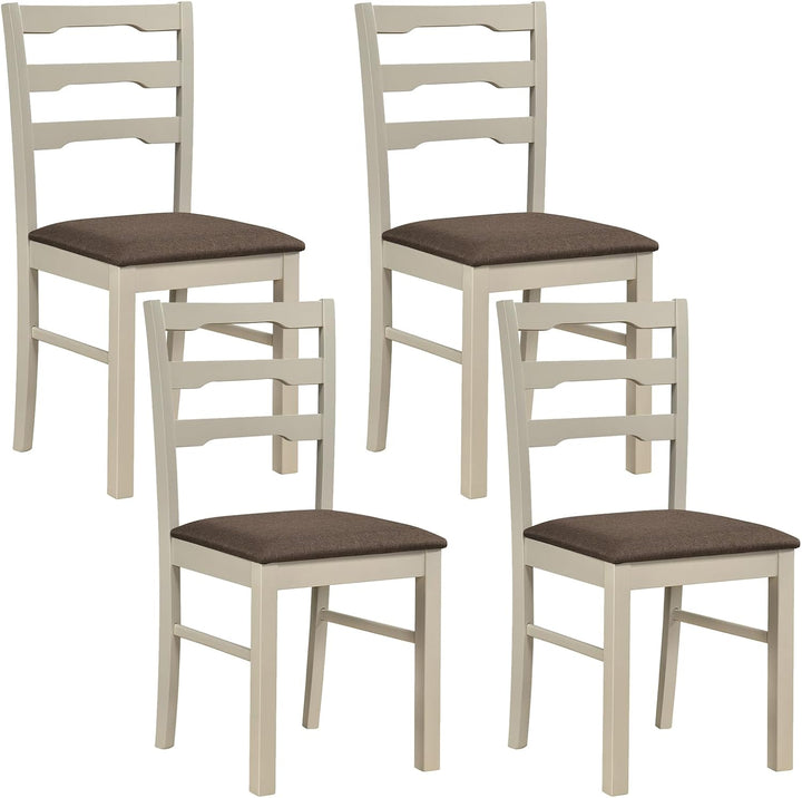 Giantex Wood Farmhouse Upholstered Kitchen Chairs with Ladder Back Design (2/4)