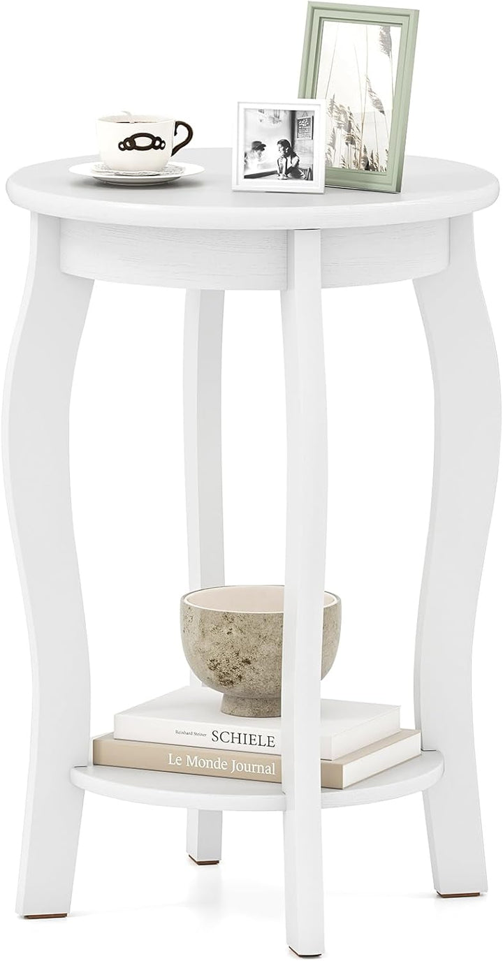 Giantex 2-Tier End Table, Narrow Tiered Telephone Table with Storage Shelf, Solid Wood Legs