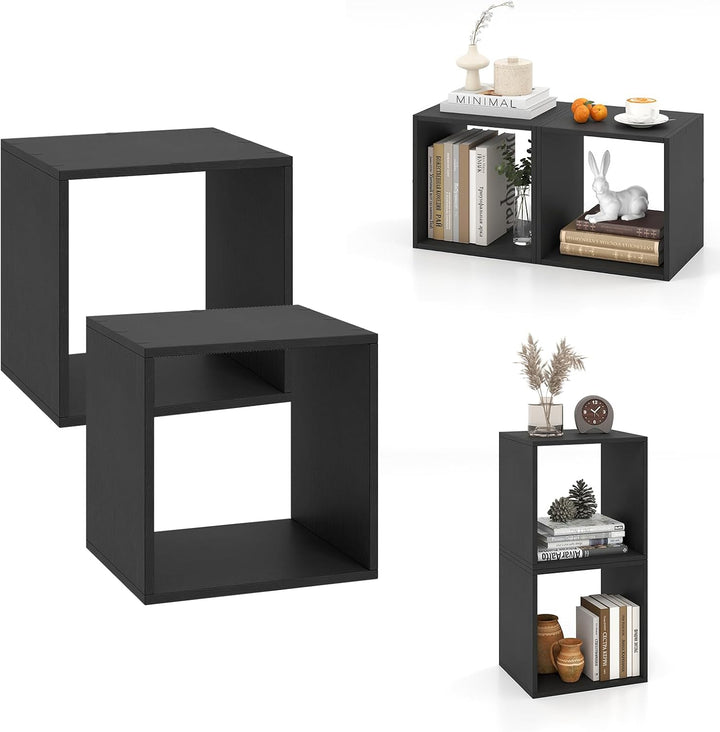 Giantex 2/4 Cube Bookshelf Organizer, 2-Tier Stackable Cube Storage Organizer