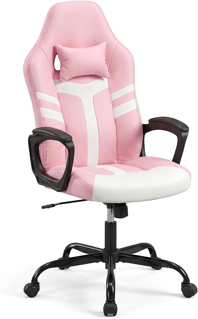 Giantex Faux Leather Upholstered Office Chair w/Removable Head Pillow