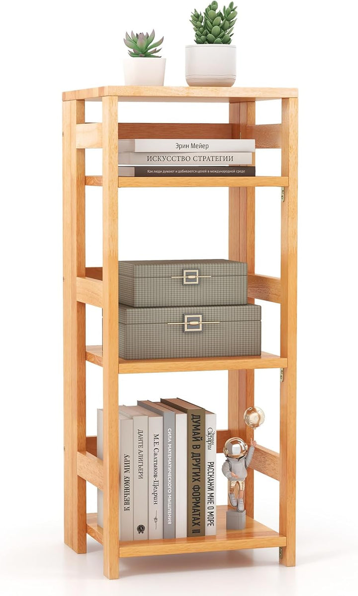 Giantex 4-Tier Bookshelf, 34.5" Floor Storage Shelf w/Rubber Wood Frame, Anti-Toppling Kits, 14" x 13" x 34.5"