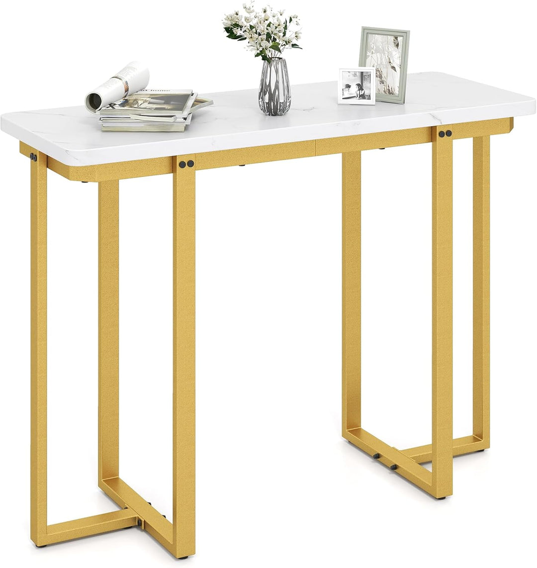 Giantex Console Table 42" Modern Faux Marble Foyer Table with Geometric Metal Frame