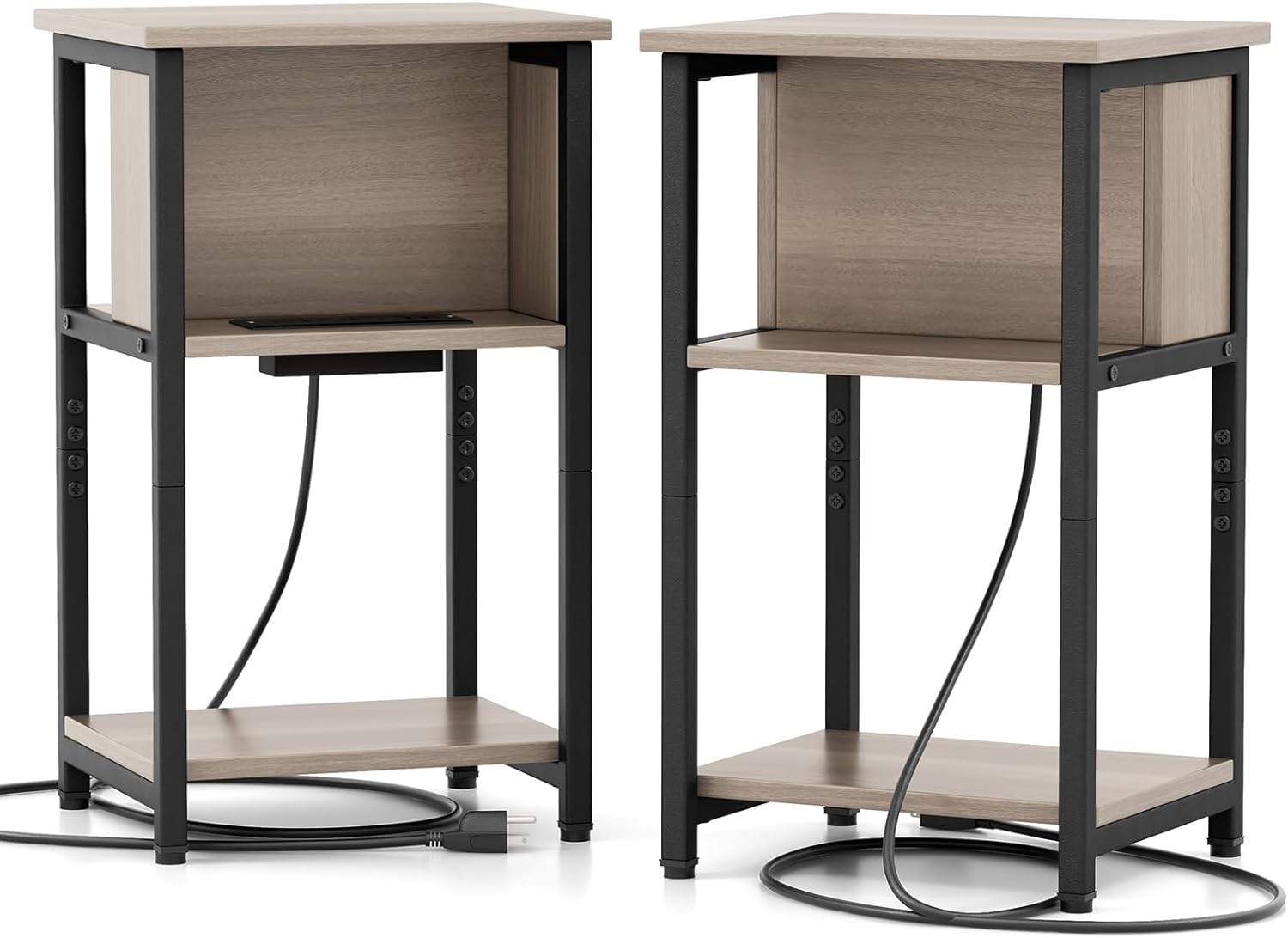 Giantex Nightstand with Charging Station, 3-Tier End Table with USB Ports & Power Outlets