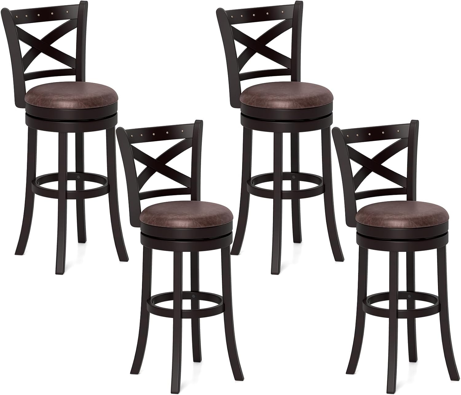 Giantex 30" Swivel Bar Stools with Footrest & Rubber Wood Frame