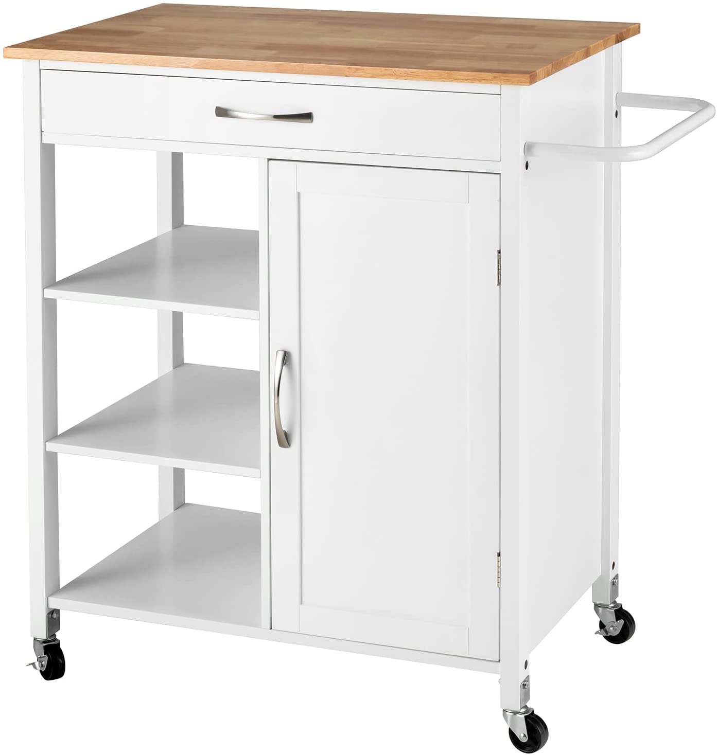Giantex Kitchen Island - Mobile Kitchen Cart on Wheels, 1-Door Storage Cabinet, Large Drawer, 3 Tier Shelves