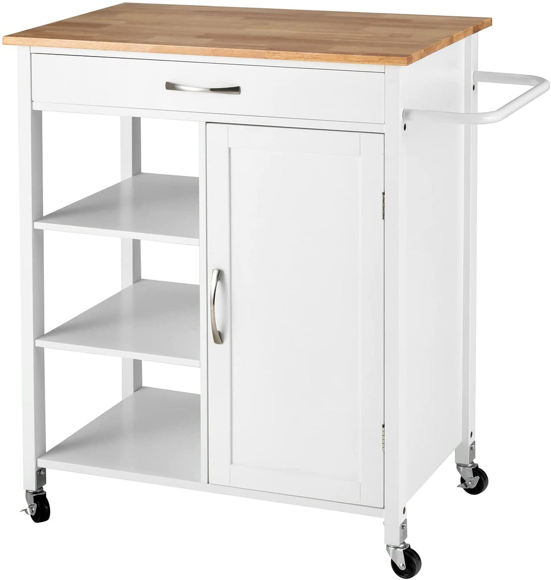 Giantex Kitchen Island - Mobile Kitchen Cart on Wheels, 1-Door Storage Cabinet, Large Drawer, 3 Tier Shelves