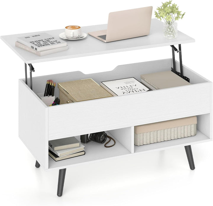Giantex Lift Top Coffee Table Modern Cocktail Table w/Hidden Compartment & 2 Open Shelves