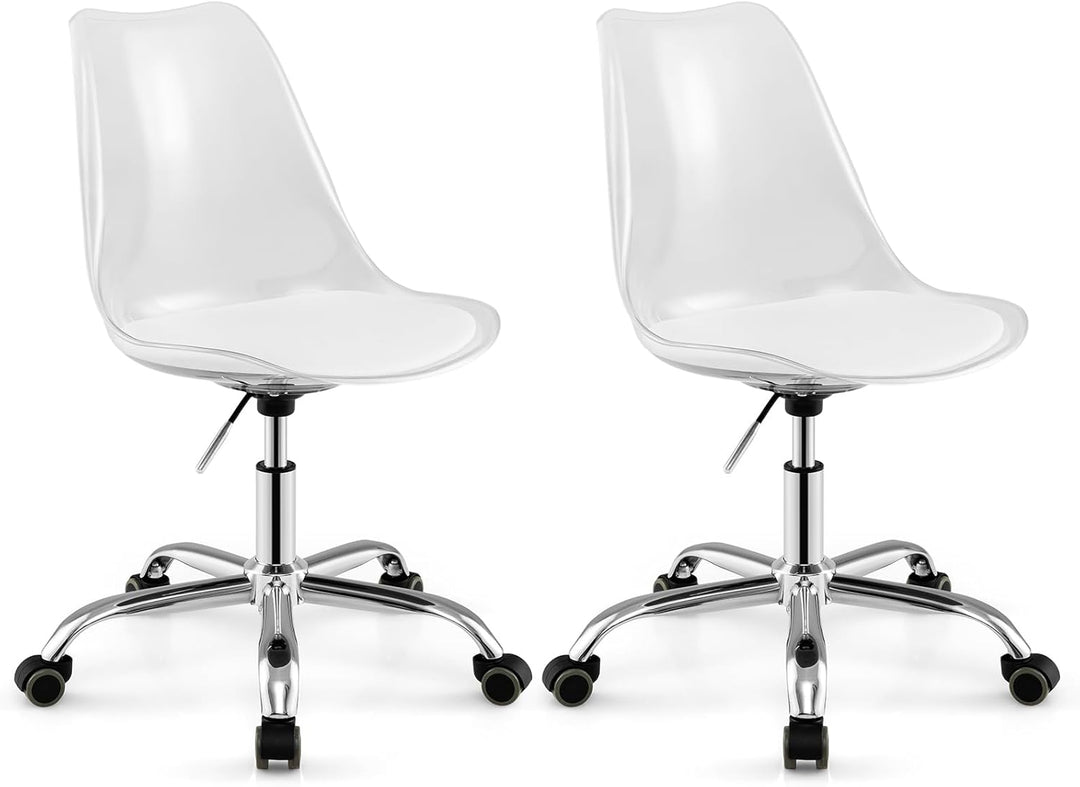 Giantex Acrylic Clear Desk Chair with PU Leather Cushion Modern Small Home Office Chair with Wheels