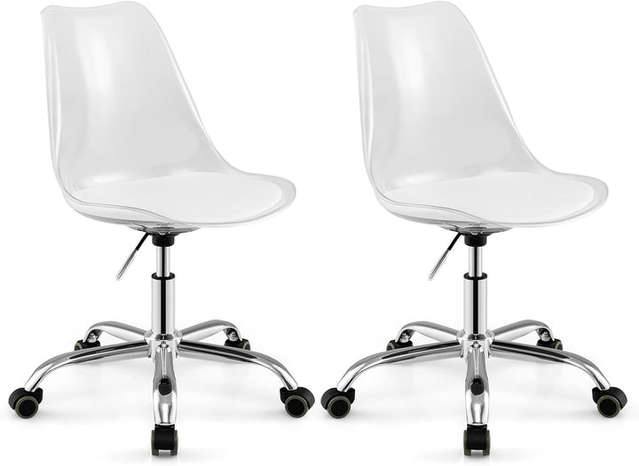 Giantex Acrylic Clear Desk Chair with PU Leather Cushion Modern Small Home Office Chair with Wheels