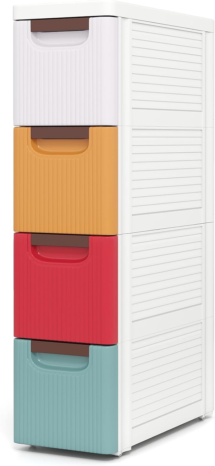 Giantex Storage Cart, Narrow Plastic Dresser, Rolling Organizer Cart for Office Classroom Bedroom