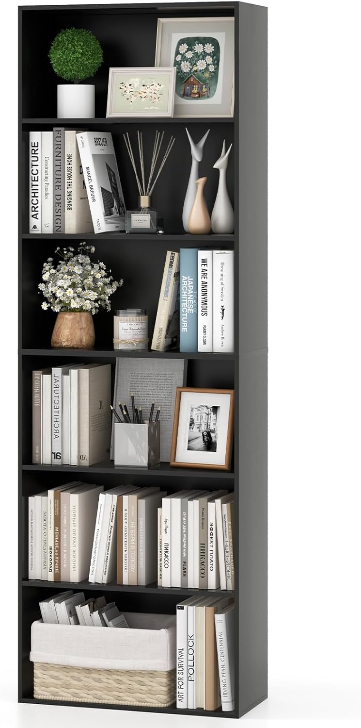Giantex 6-Tier Bookcase, 70" Tall Wooden Bookshelf, Freestanding Storage Organizer w/Open Shelves