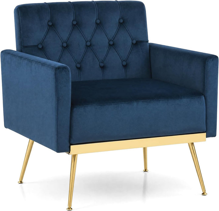 Giantex Modern Velvet Accent Chair Set of 1/2, Mid-Century Upholstered Single Sofa Chair w/Button Tufted Back