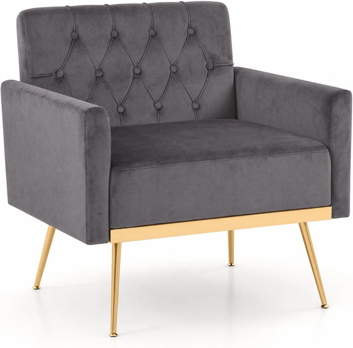Giantex Modern Velvet Accent Chair Set of 1/2, Mid-Century Upholstered Single Sofa Chair w/Button Tufted Back