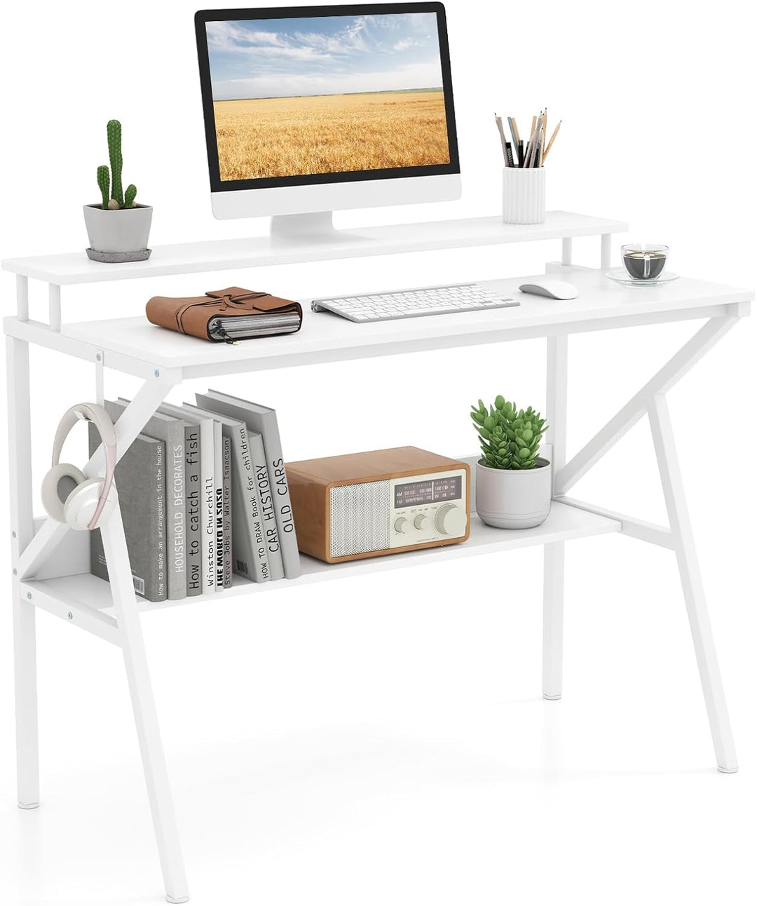 Giantex Space Saving Computer Desk with Monitor Stand and Extra Storage Shelf for Work Study