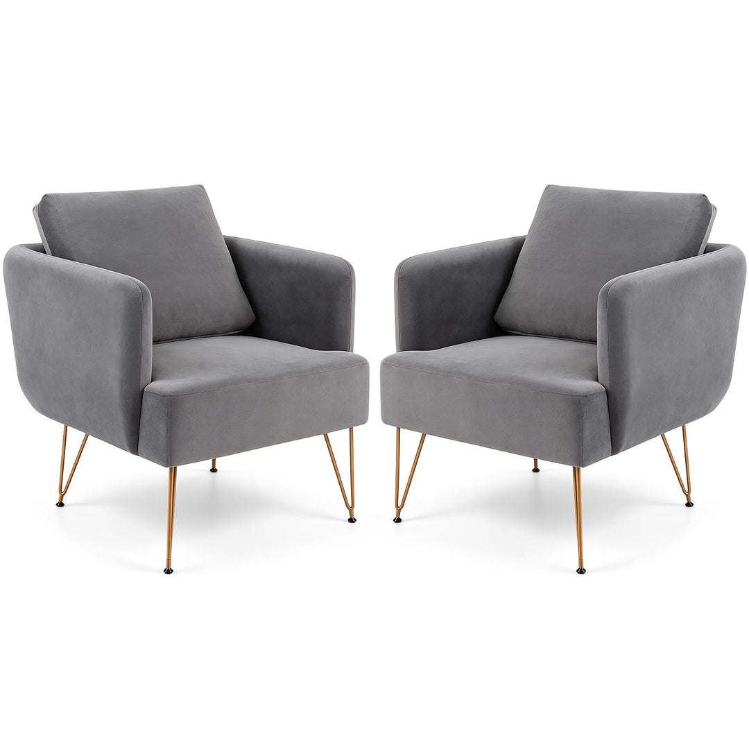 GIANTEX Modern Upholstered Arm Chair w/Golden Metal Legs &amp; Back Cushion (1/2)