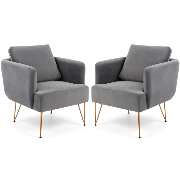 GIANTEX Modern Upholstered Arm Chair w/Golden Metal Legs &amp; Back Cushion (1/2)