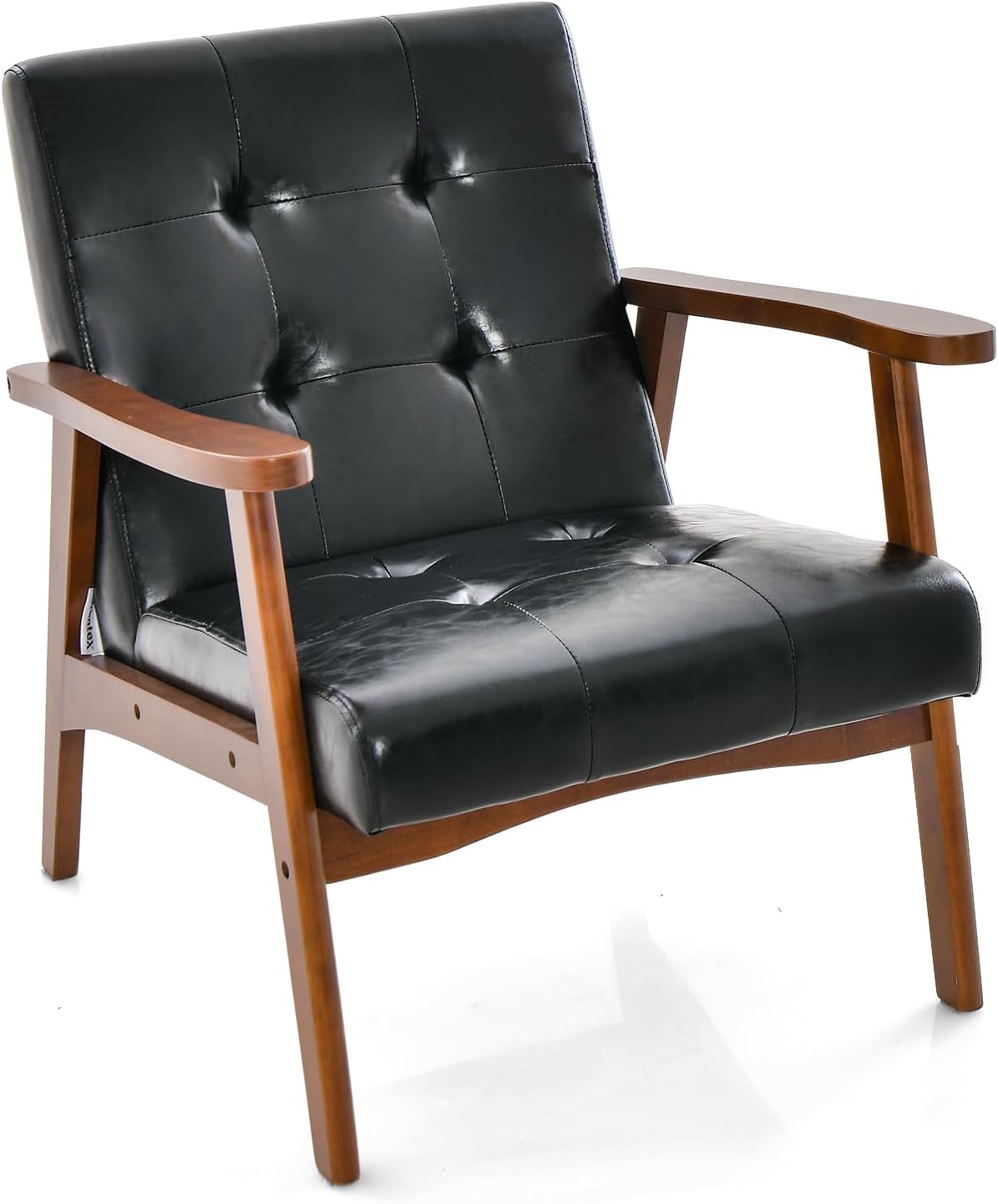 Giantex Mid Century Modern Accent Chair, Upholstered Tufted Armchair with Solid Rubber Wood Frame