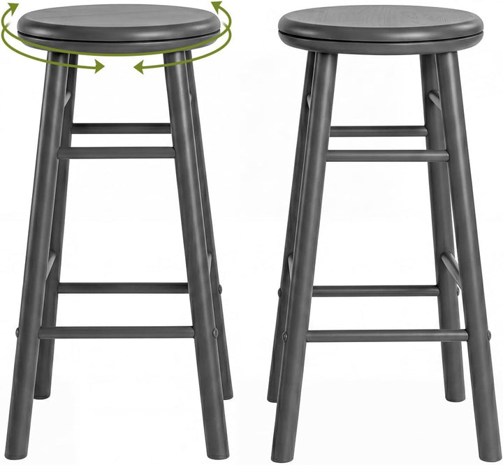 GIANTEX 24 Inch Swivel Bar Stools Set of 2, Rubber Wood, Walnut | Round Bar Chairs w/Backless Design