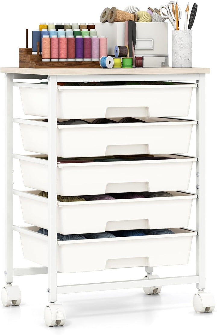 Giantex 5 Drawers Rolling Cart with Wheels, Wood Top, Sturdy Frame