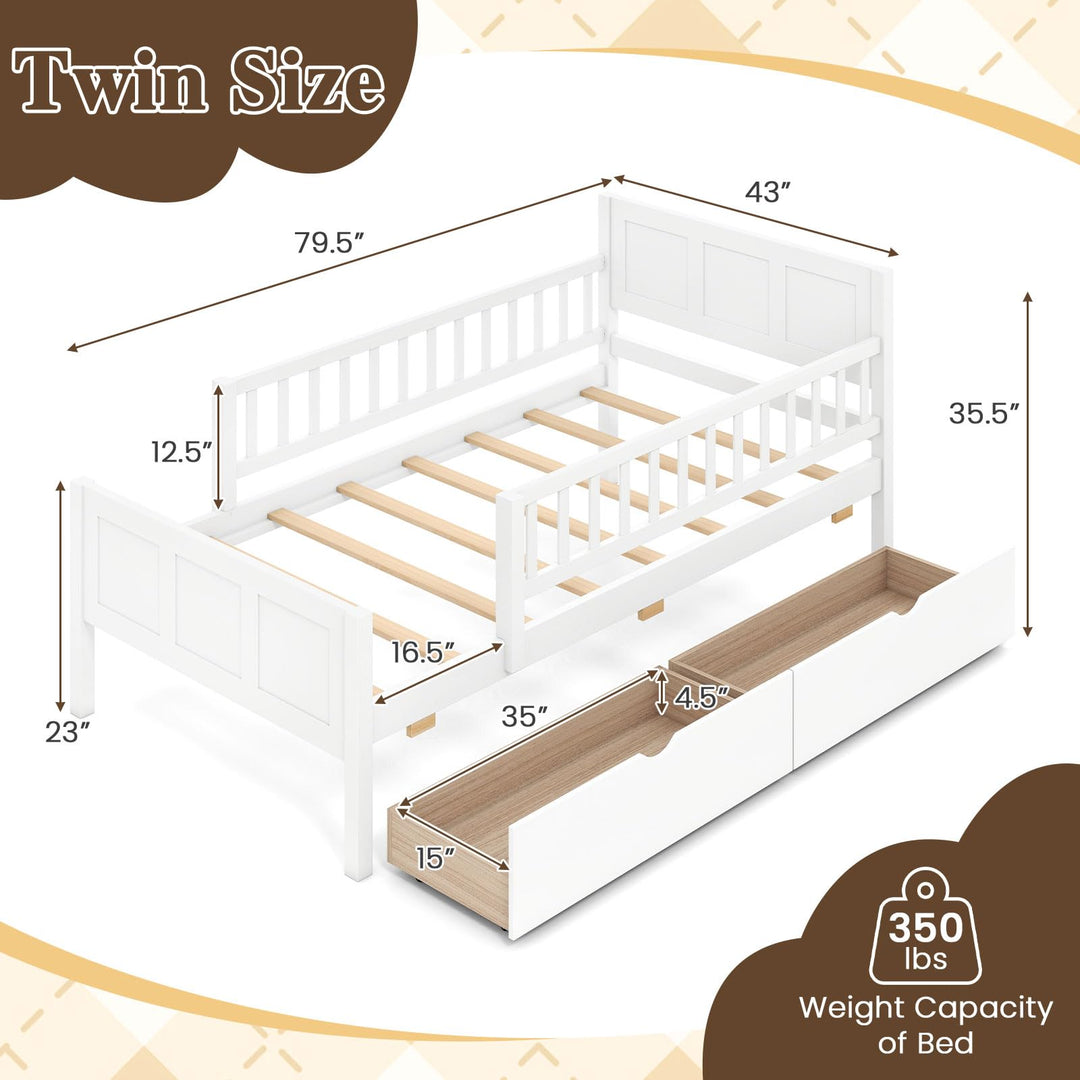 GIANTEX Full/Twin Size Bed Frame with 2 Storage Drawer &amp; Guardrails for Kids