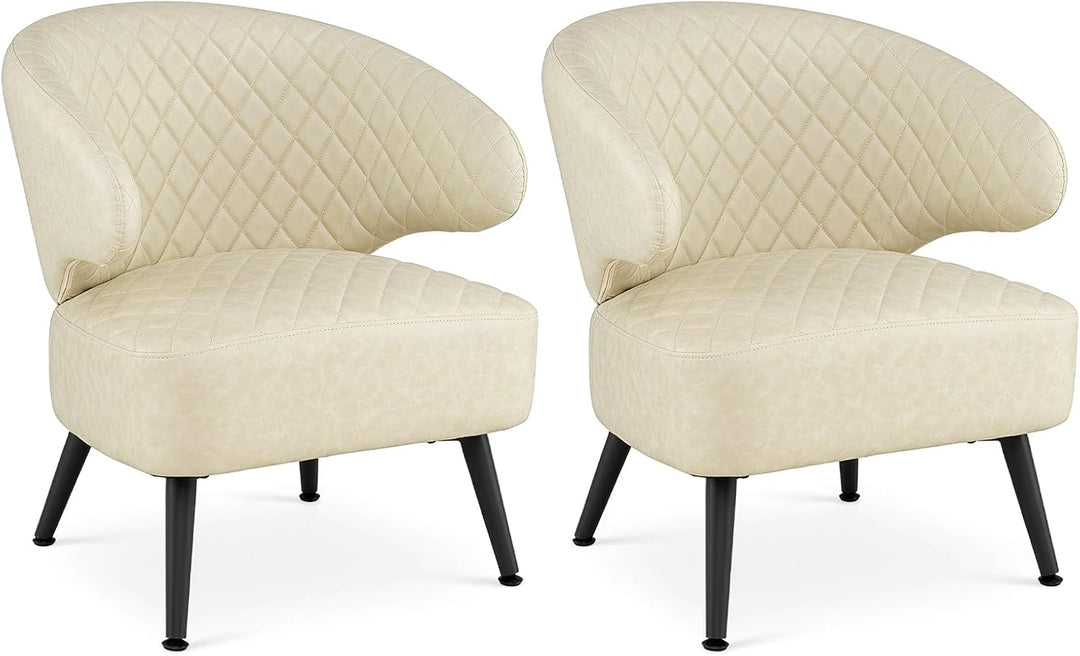 Giantex Mid Century Modern Accent Leather Upholstered Armchair with Robust Metal Legs (1/2)