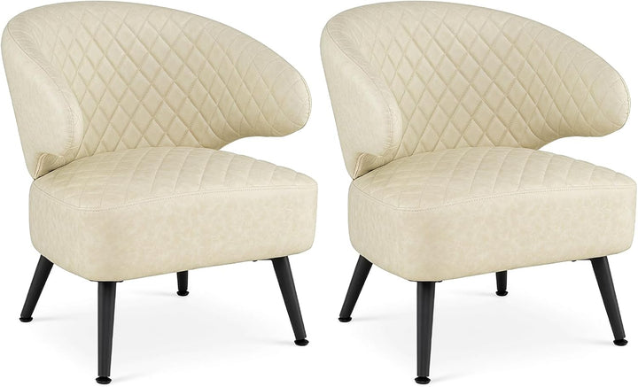 Giantex Mid Century Modern Accent Leather Upholstered Armchair with Robust Metal Legs (1/2)