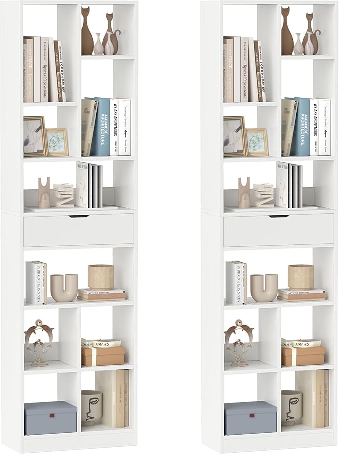 Giantex 71" Bookcase with Drawer Tall Freestanding Bookshelf with 10 Open Cubes