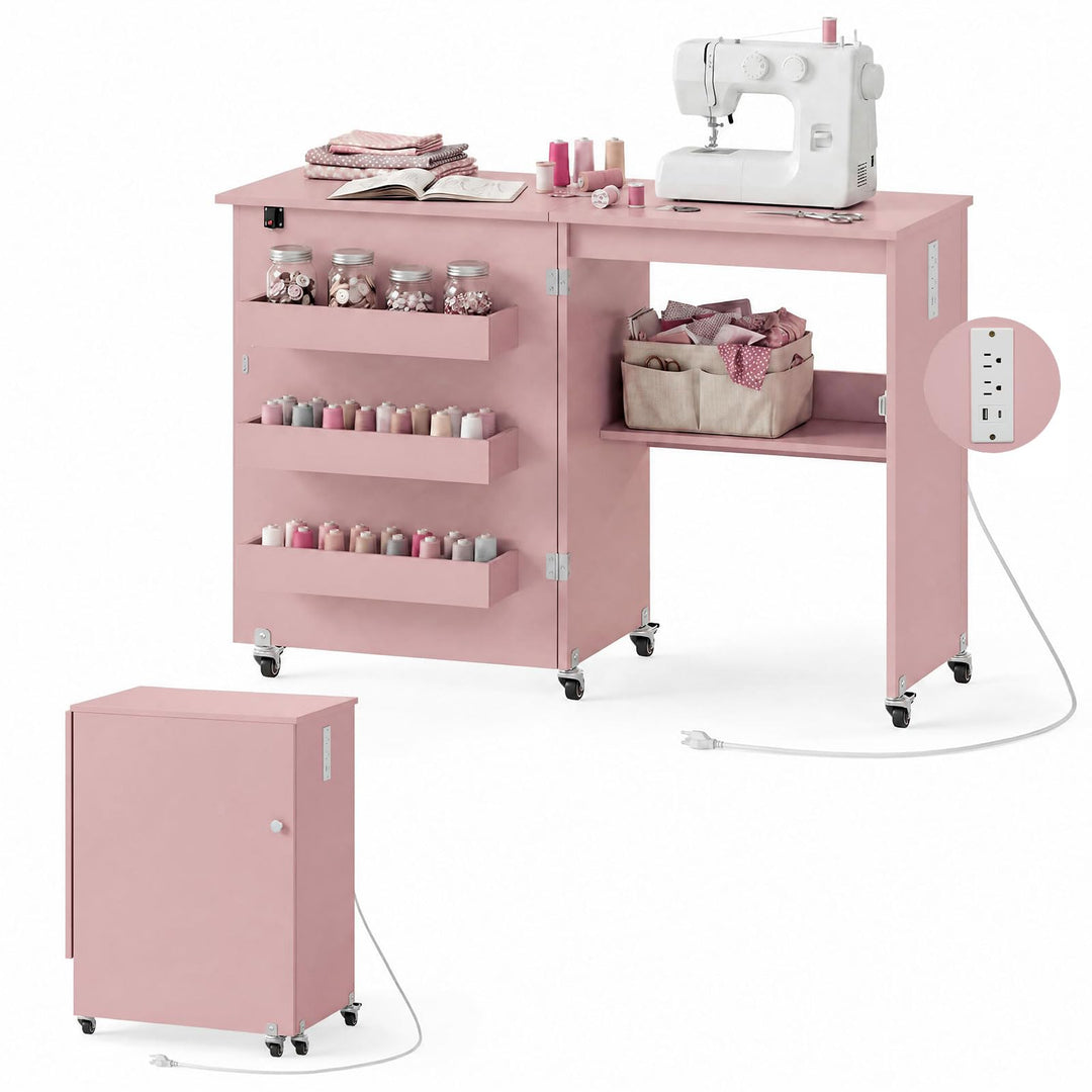 Giantex Folding Sewing Table with Charging Station