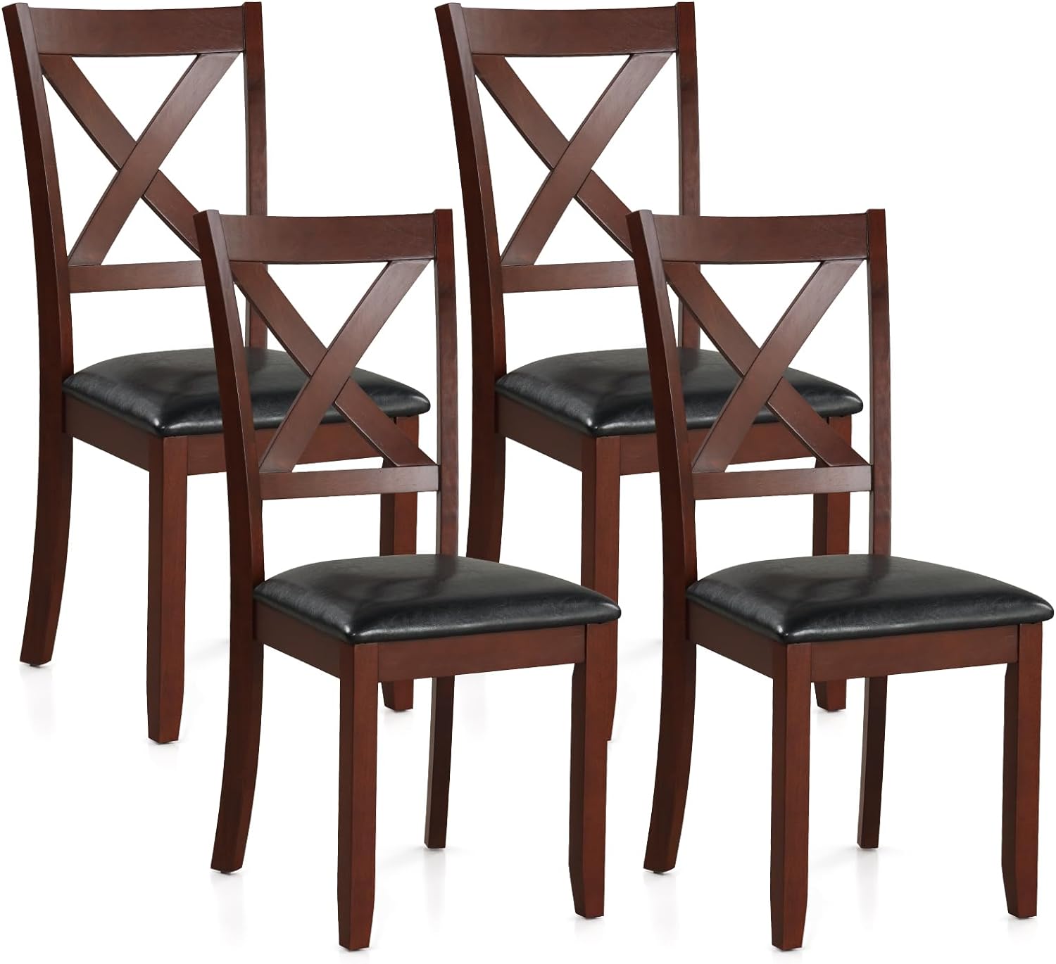 Giantex Wood Dining Chairs, Faux Leather Upholstered Dining Chairs with Rubber Wood Legs