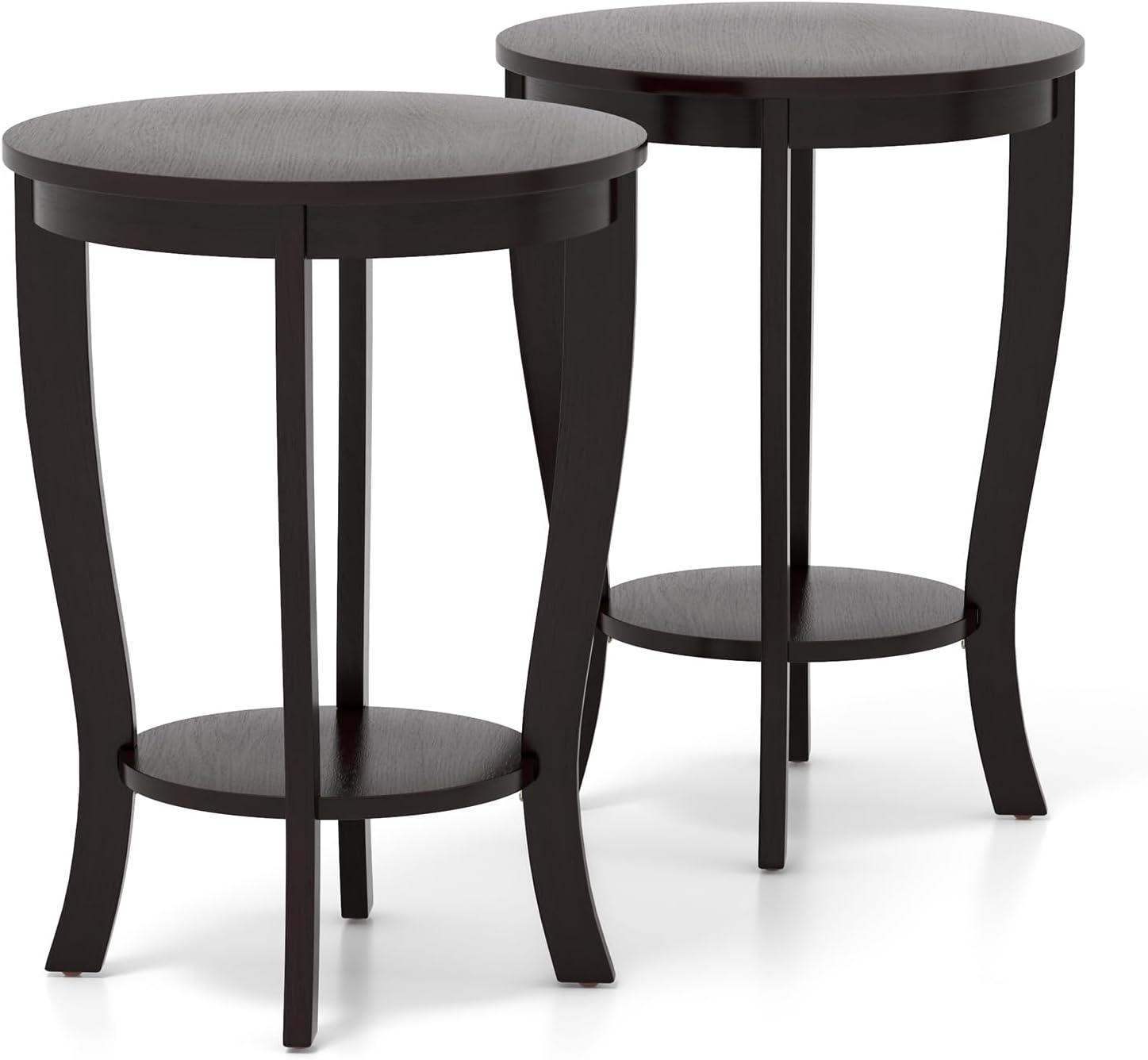 Giantex Round End Table with Storage Shelf Set of 2, Retro Nightstand with Solid Wood Legs, 24.5" Accent Table for Small Spaces