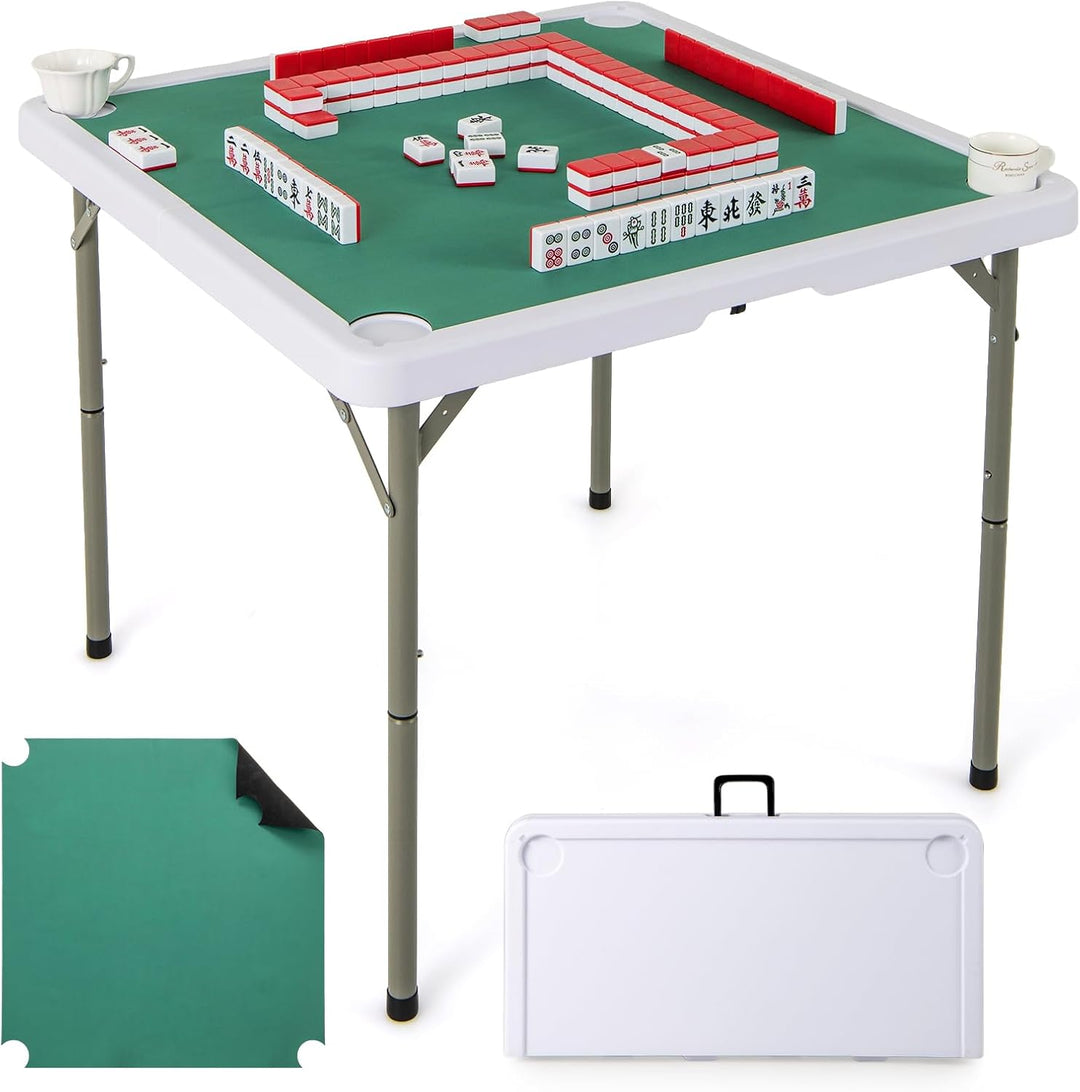 Giantex Folding Mahjong Table 35" Square Card Table with Cup Holders