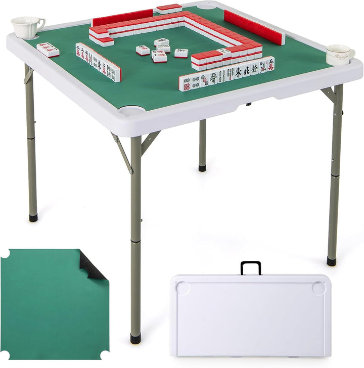 Giantex Folding Mahjong Table 35" Square Card Table with Cup Holders