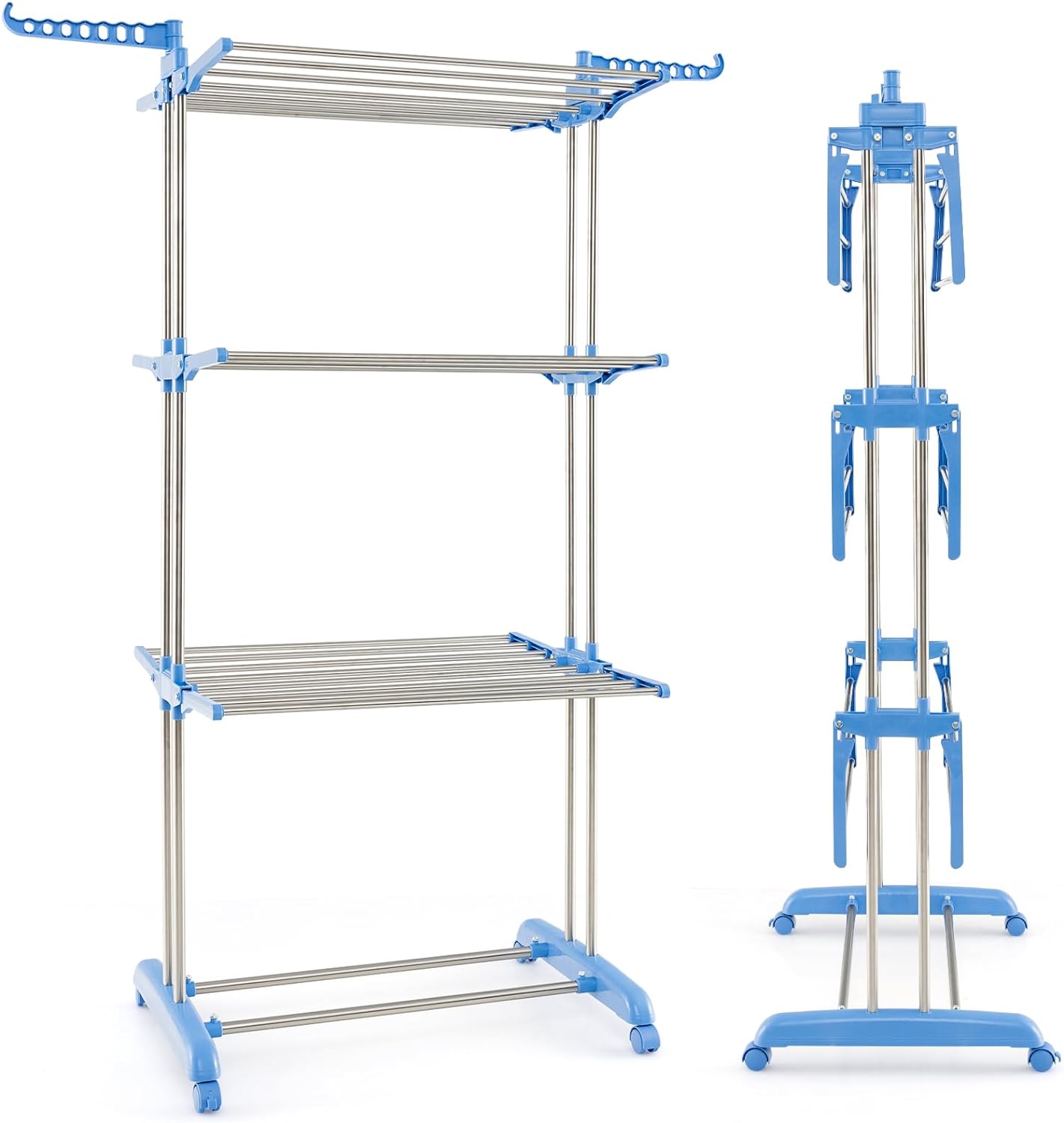 Giantex Foldable Clothes Drying Rack, Oversized 4-Tier Collapsible Laundry Rack w/ 3 Retractable Trays